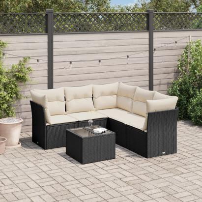 Set mobilier de grădină cu perne, 6 piese, negru, poliratan GartenMobel Dekor