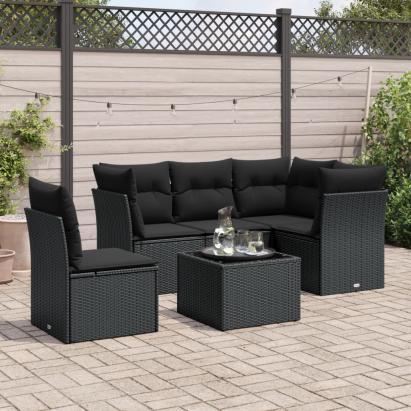 Set mobilier de grădină cu perne, 6 piese, negru, poliratan GartenMobel Dekor