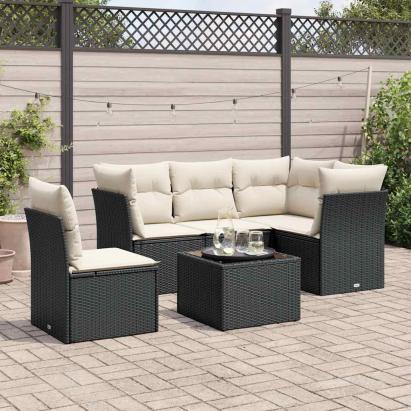 Set mobilier de grădină cu perne, 6 piese, negru, poliratan GartenMobel Dekor