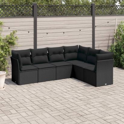 Set mobilier de grădină cu perne, 6 piese, negru, poliratan GartenMobel Dekor
