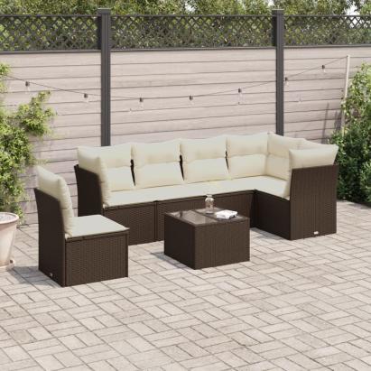 Set canapele de grădină cu perne, 7 piese, negru, poliratan GartenMobel Dekor