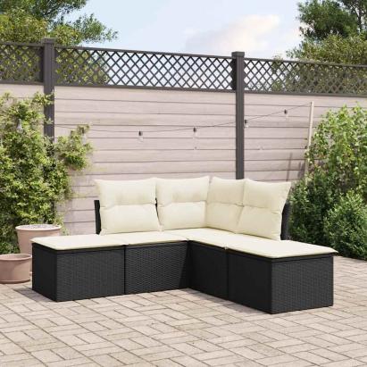 Set mobilier de grădină cu perne, 5 piese, negru, poliratan GartenMobel Dekor