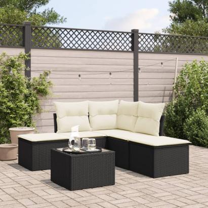 Set mobilier de grădină cu perne, 6 piese, negru, poliratan GartenMobel Dekor