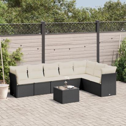 Set mobilier de grădină cu perne, 8 piese, negru, poliratan GartenMobel Dekor