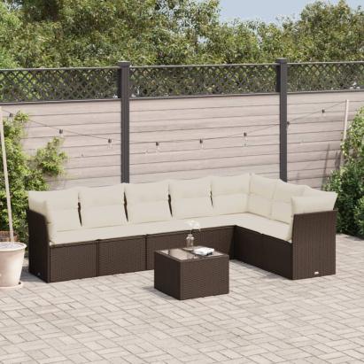 Set canapele de grădină cu perne, 8 piese, maro, poliratan GartenMobel Dekor
