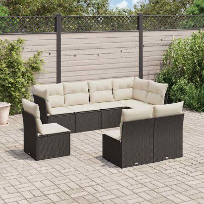 Set mobilier de grădină cu perne, 8 piese, negru, poliratan GartenMobel Dekor