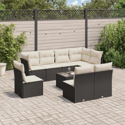 Set mobilier de grădină cu perne, 9 piese, negru, poliratan GartenMobel Dekor