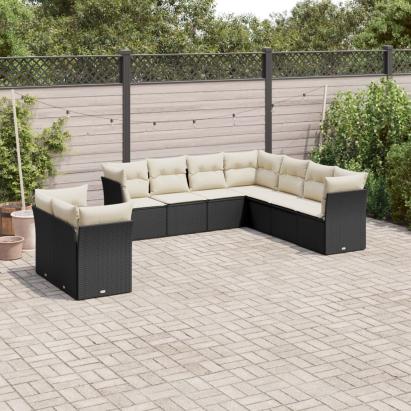 Set mobilier de grădină cu perne, 9 piese, negru, poliratan GartenMobel Dekor