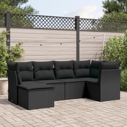 Set mobilier de grădină cu perne, 6 piese, negru, poliratan GartenMobel Dekor