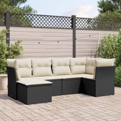Set mobilier de grădină cu perne, 6 piese, negru, poliratan GartenMobel Dekor
