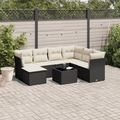 Set mobilier de grădină cu perne, 8 piese, negru, poliratan GartenMobel Dekor