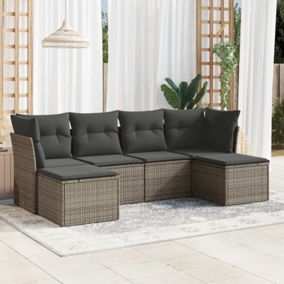 Set mobilier grădină cu perne, 6 piese, gri, poliratan GartenMobel Dekor