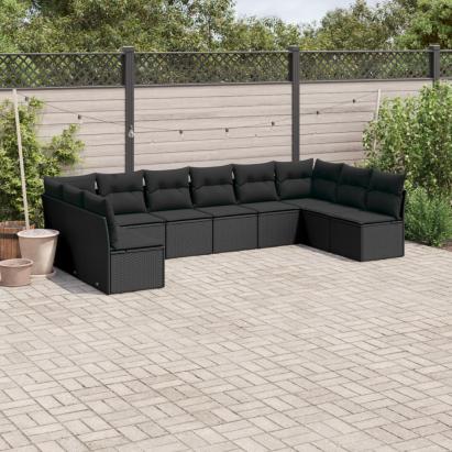 Set canapele de grădină cu perne, 10 piese, negru, poliratan GartenMobel Dekor