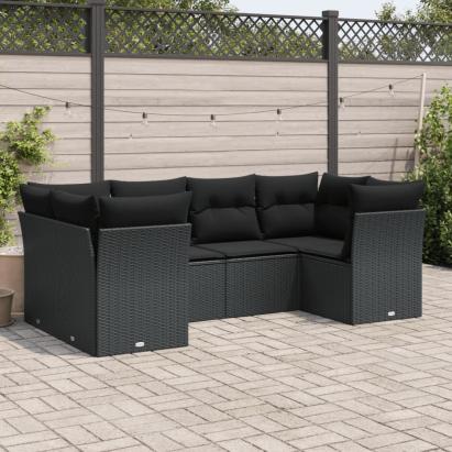 Set mobilier de grădină cu perne, 6 piese, negru, poliratan GartenMobel Dekor