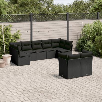 Set mobilier de grădină cu perne, 9 piese, negru, poliratan GartenMobel Dekor