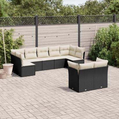 Set mobilier de grădină cu perne, 9 piese, negru, poliratan GartenMobel Dekor