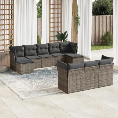 Set mobilier de grădină cu perne, 10 piese, gri, poliratan GartenMobel Dekor