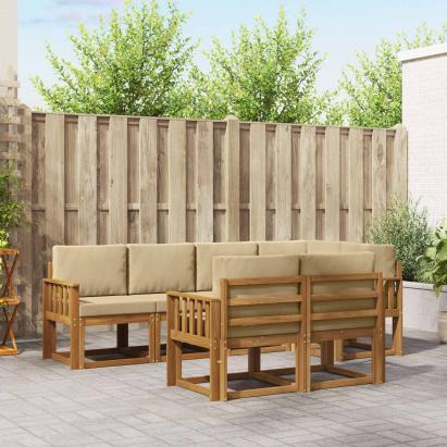 Set de canapele de exterior cu pernă 7 pcs Natural și Bej GartenMobel Dekor