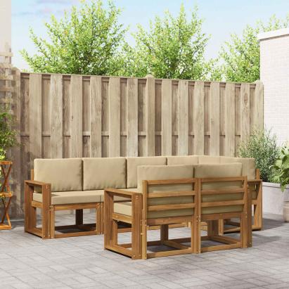 Set de canapele de exterior cu pernă 7 pcs Natural și Bej GartenMobel Dekor
