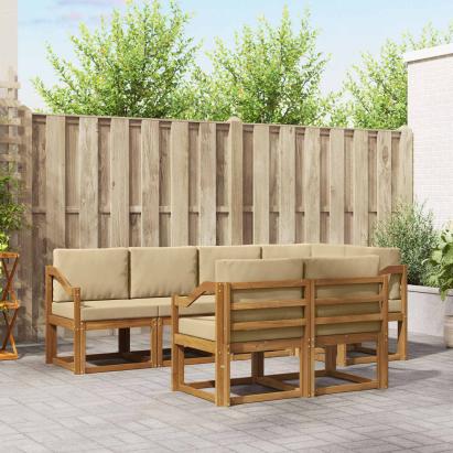 Set de canapele de exterior cu pernă 7 pcs Natural și Bej GartenMobel Dekor