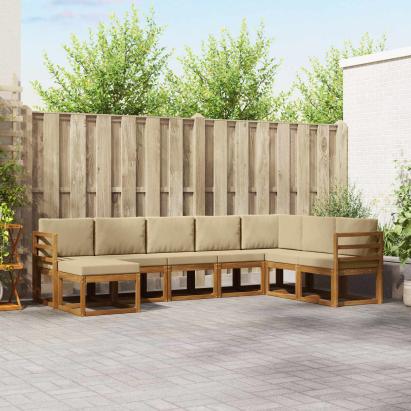 Set de canapele de exterior cu pernă 8 pcs Natural și Bej GartenMobel Dekor