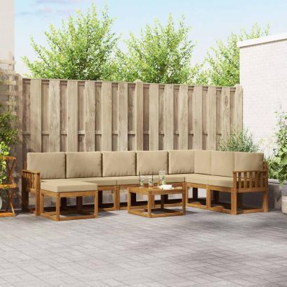 Set de canapele de exterior cu pernă 9 pcs Natural și Bej GartenMobel Dekor