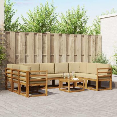 Set de canapele de exterior cu pernă 10 pcs Natural și Bej GartenMobel Dekor