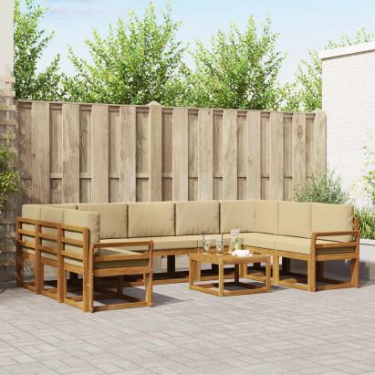 Set de canapele de exterior cu pernă 10 pcs Natural și Bej GartenMobel Dekor