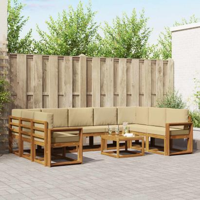 Set de canapele de exterior cu pernă 10 pcs Natural și Bej GartenMobel Dekor