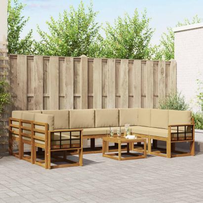 Set de canapele de exterior cu pernă 10 pcs Natural și Bej GartenMobel Dekor