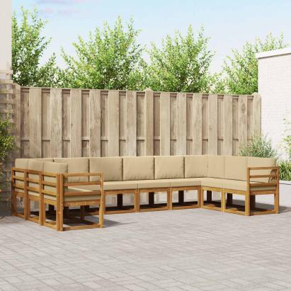 Set de canapele de exterior cu pernă 10 pcs Natural și Bej GartenMobel Dekor
