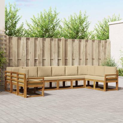 Set de canapele de exterior cu pernă 10 pcs Natural și Bej GartenMobel Dekor