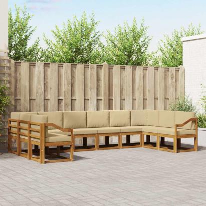 Set de canapele de exterior cu pernă 10 pcs Natural și Bej GartenMobel Dekor