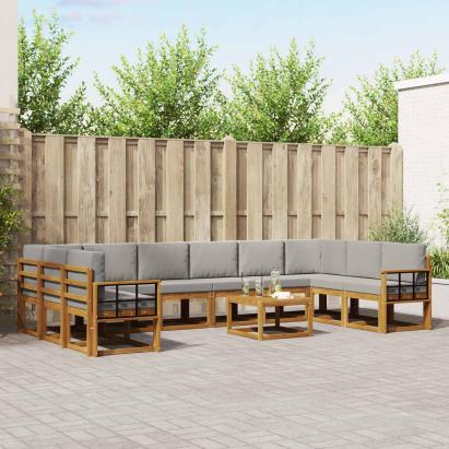 Set de canapele de exterior 11 pcs Gri natural și deschis GartenMobel Dekor