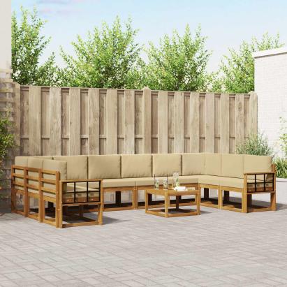 Set de canapele de exterior cu pernă 11 pcs Natural și Bej GartenMobel Dekor