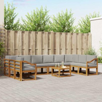 Set de canapele de exterior 11 pcs Gri natural și deschis GartenMobel Dekor