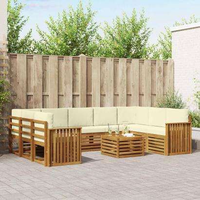Seturi de canapele 10 pcs Natural și Crem Lemn Solid de Acacia GartenMobel Dekor