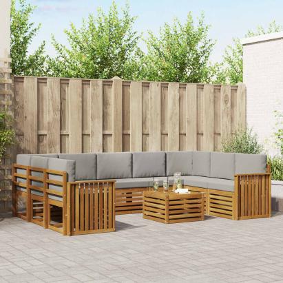 Seturi de canapele cu pernă 10 pcs Gri natural și deschis GartenMobel Dekor