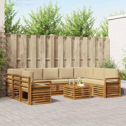 Seturi de canapele 10 pcs Natural și Bej Lemn Solid de Acacia GartenMobel Dekor