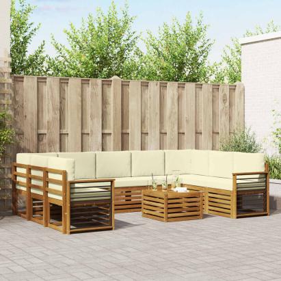 Seturi de canapele 10 pcs Natural și Crem Lemn Solid de Acacia GartenMobel Dekor