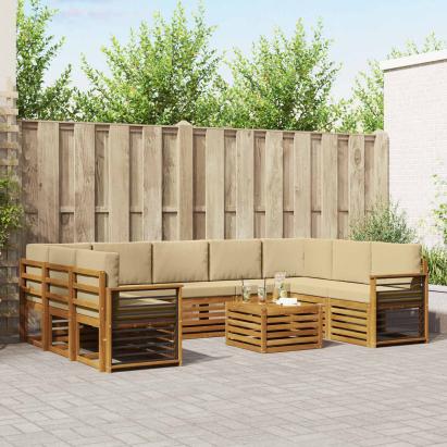 Seturi de canapele 10 pcs Natural și Bej Lemn Solid de Acacia GartenMobel Dekor