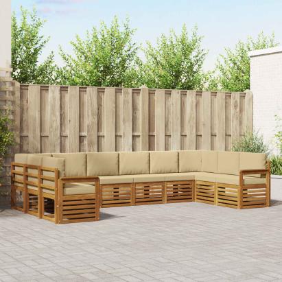 Seturi de canapele 10 pcs Natural și Bej Lemn Solid de Acacia GartenMobel Dekor