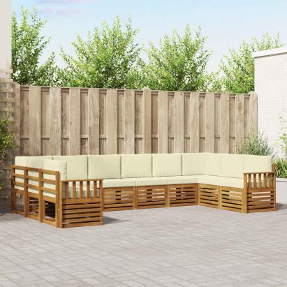 Seturi de canapele 10 pcs Natural și Crem Lemn Solid de Acacia GartenMobel Dekor