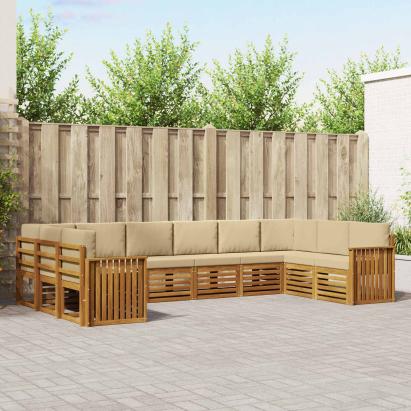 Seturi de canapele 10 pcs Natural și Bej Lemn Solid de Acacia GartenMobel Dekor