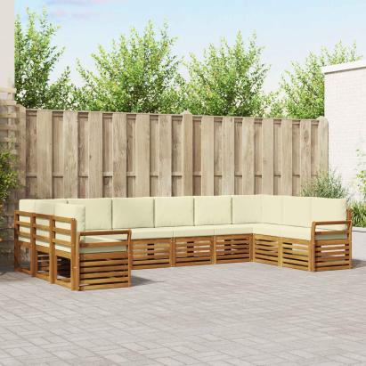 Seturi de canapele 10 pcs Natural și Crem Lemn Solid de Acacia GartenMobel Dekor