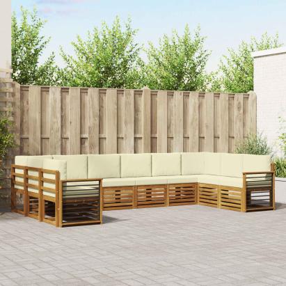 Seturi de canapele 10 pcs Natural și Crem Lemn Solid de Acacia GartenMobel Dekor