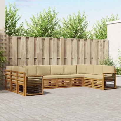 Seturi de canapele 10 pcs Natural și Bej Lemn Solid de Acacia GartenMobel Dekor