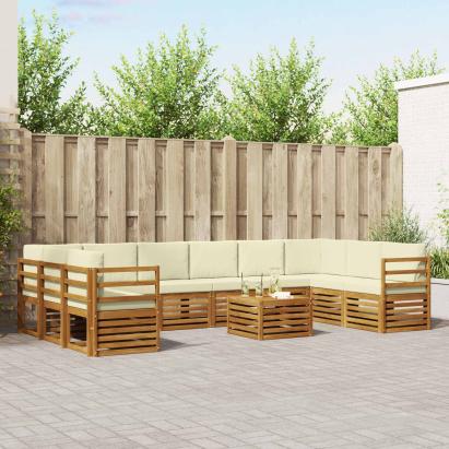 Seturi de canapele 11 pcs Natural și Crem Lemn Solid de Acacia GartenMobel Dekor
