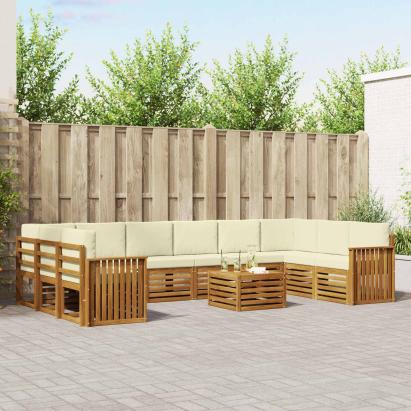 Seturi de canapele 11 pcs Natural și Crem Lemn Solid de Acacia GartenMobel Dekor