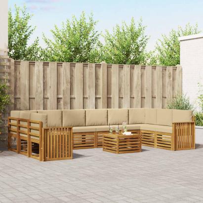 Seturi de canapele 11 pcs Natural și Bej Lemn Solid de Acacia GartenMobel Dekor
